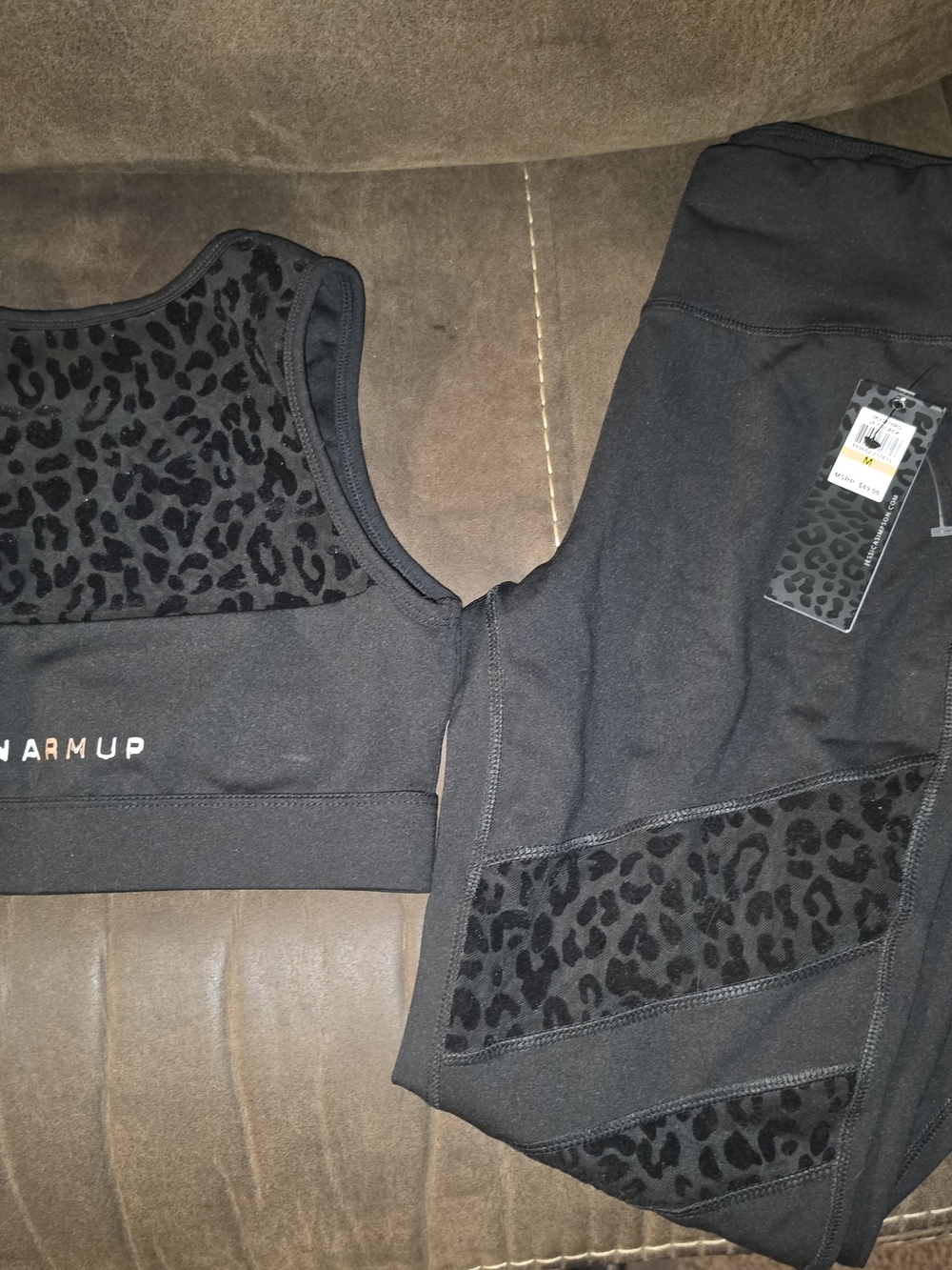 The Warm Up Brand Black Leopard-Panel Sports Bra and Leggings Set - Picture 1 of 3